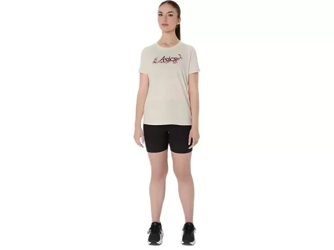 WOMEN’S ASICS FLORAL SLOGAN SHORT SLEEVE TEE WOMEN’S ASICS FLORAL SLOGAN SHORT SLEEVE TEE
