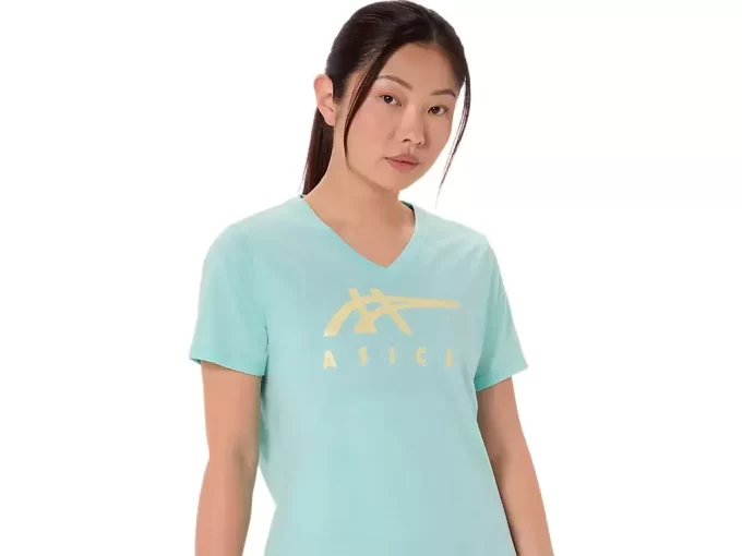 WOMEN’S ASICS STRIPES V-NECK