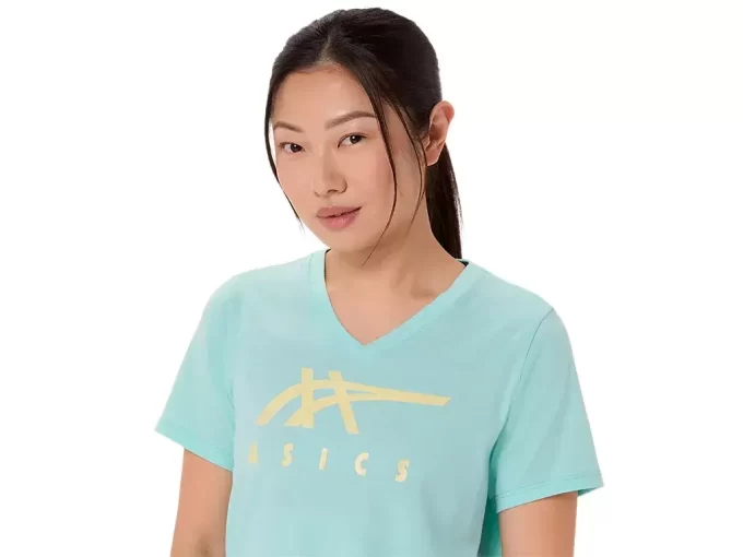 WOMEN’S ASICS STRIPES V-NECK